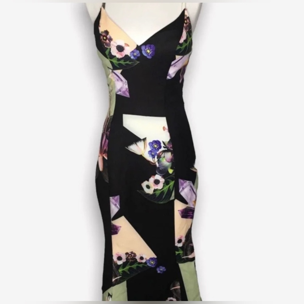 NWT Bariano Black Fitted Floral Dress